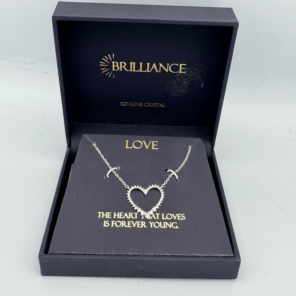 Brilliance Open Heart Pendant Necklace Silver‎ Plated Genuine Crystal Gift Box
